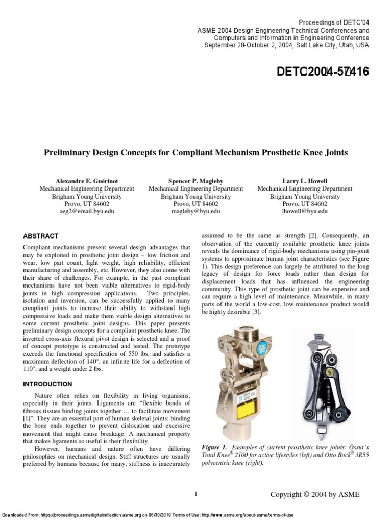 Preliminary Design Concepts For Compliant Mechanism Prosthetic Knee ...