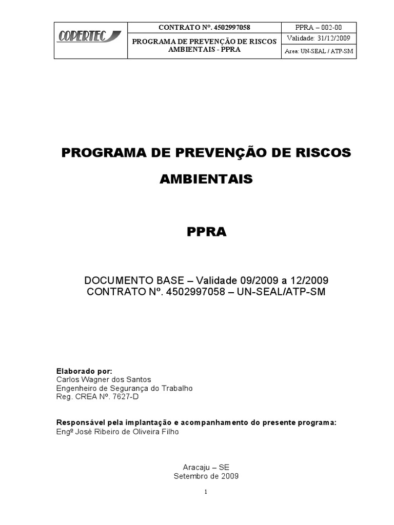 PPRA Modelo | Download grátis PDF | Avaliação de risco | Ambiente natural