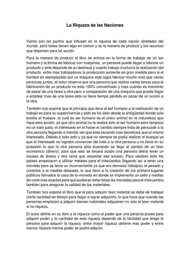 Resumen - La Riqueza de Las Naciones | PDF | Dinero | Salario