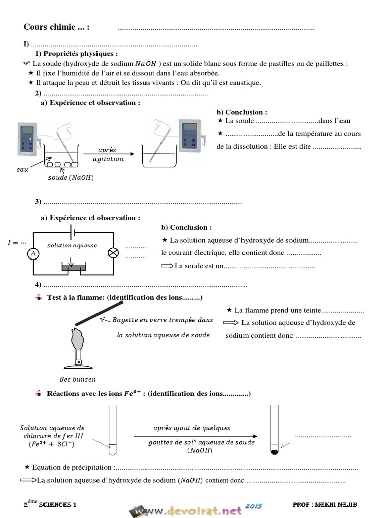 Propriétés et réactions de la soude | PDF | Hydroxyde de sodium | Atomes