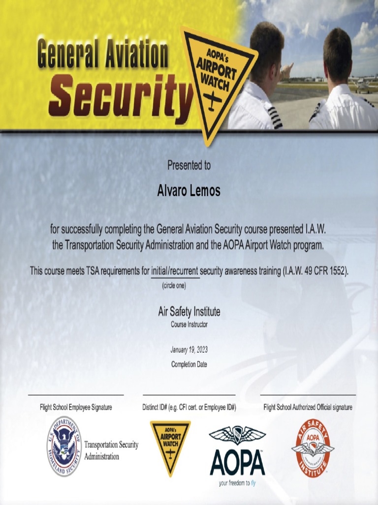 General Aviation TSA Security Awareness | PDF