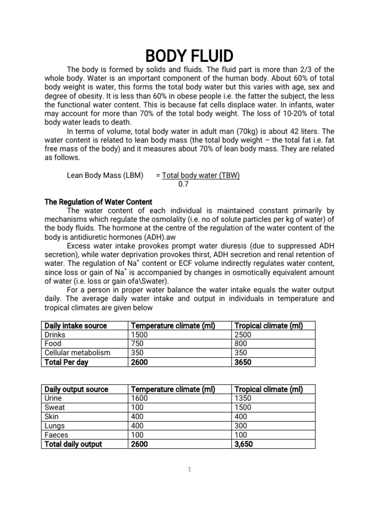 Body Fluid PDF Version PDF Physical Chemistry Chemistry