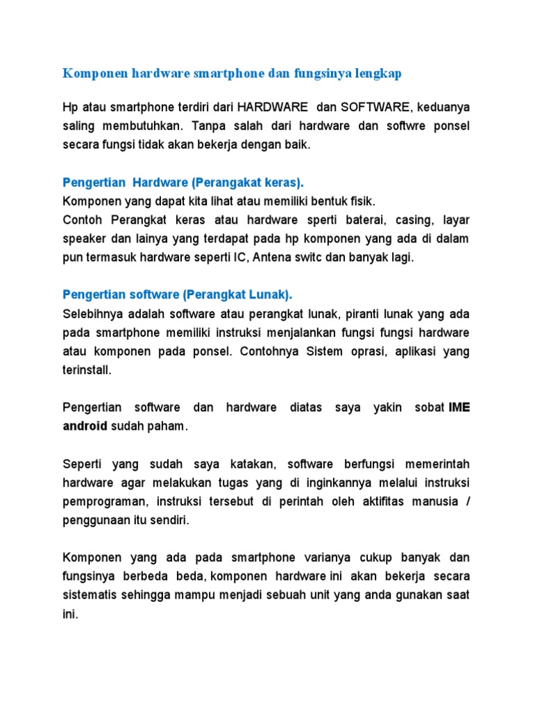 Komponen Hardware Smartphone & Fungsinya | PDF