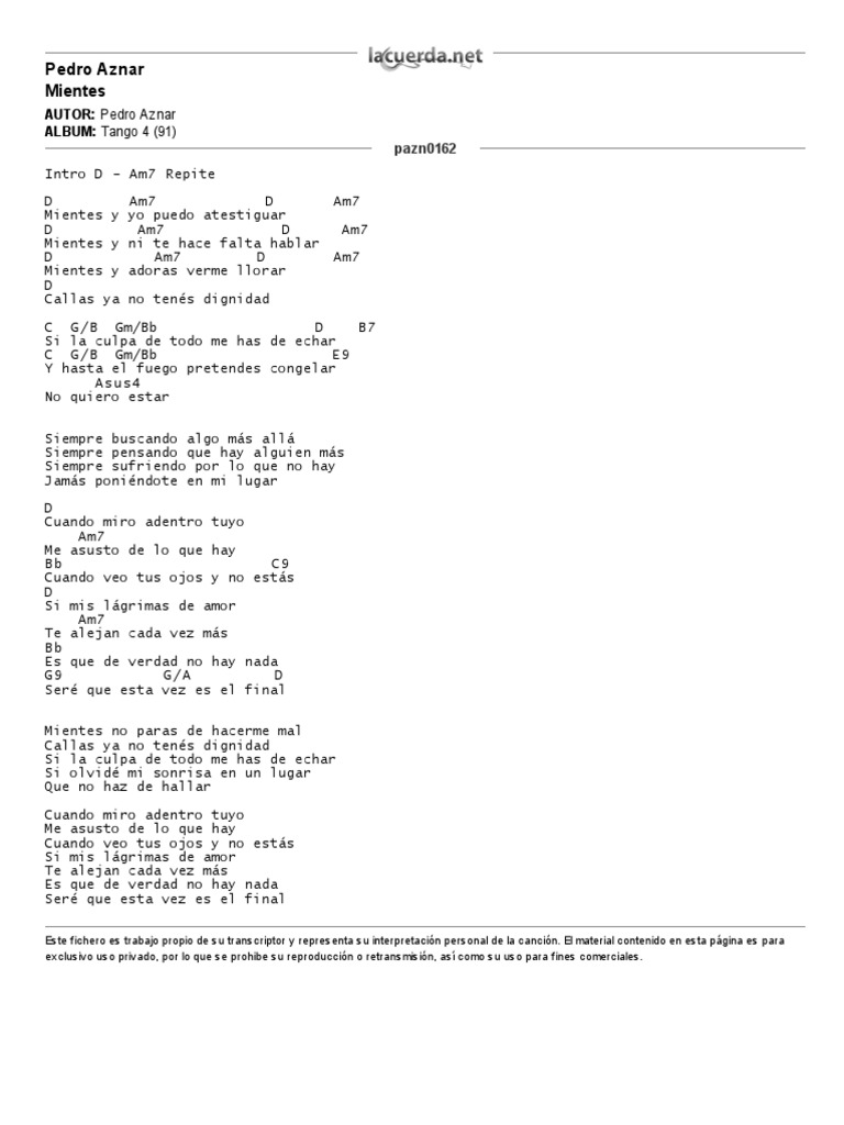 Pedro Aznar, Mientes - Letra y Acordes | PDF