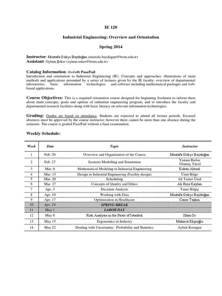 IE120 Spring14 Syllabus PDF Industrial Engineering Engineering