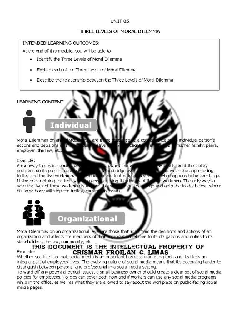 Module 05 Three Levels of Moral Dilemma Print | PDF | Social Media ...