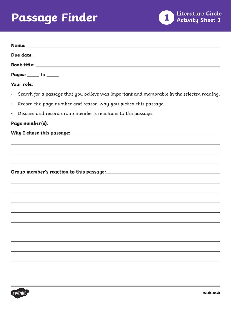 Literature Circle Role Writing Activity Sheet PDF