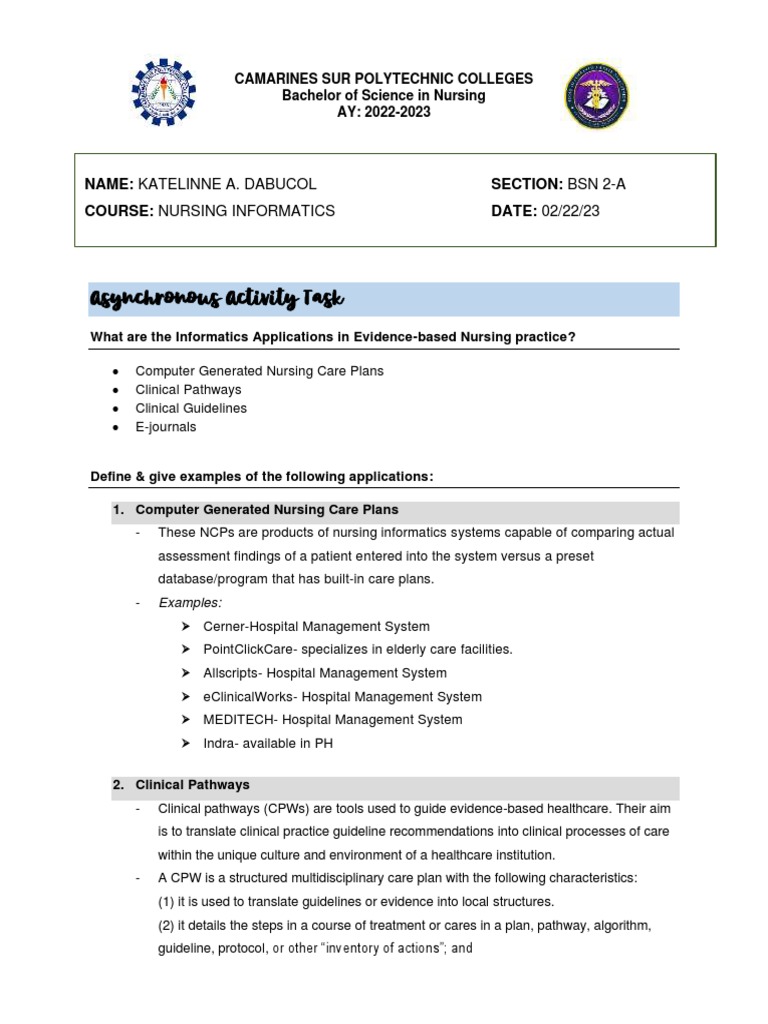 Dabucol-Informatics Application in Ebp | PDF | Nursing | Evidence Based ...