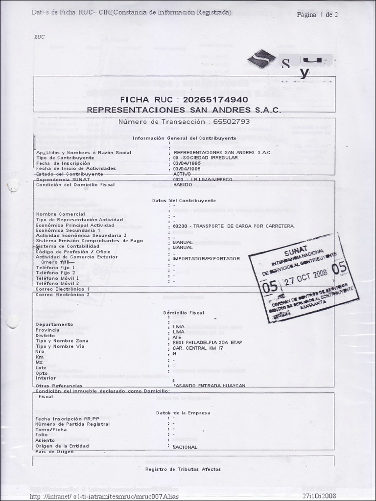 Modelo de Ficha RUC para Contribuyentes | PDF | Business | Industrias ...
