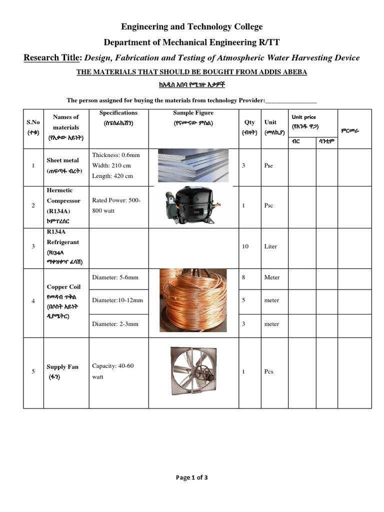 Addis Ababa Material Costs for Water Device | PDF | Welding | Construction