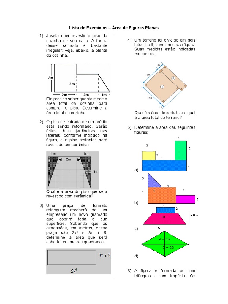 Lista de Exercícios Area de Figuras Planas | PDF