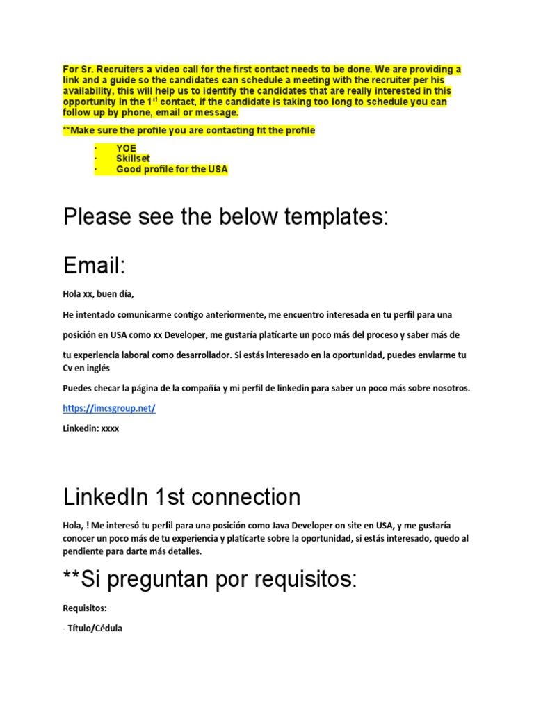 Plantilla para Contacto en LinkedIn | PDF