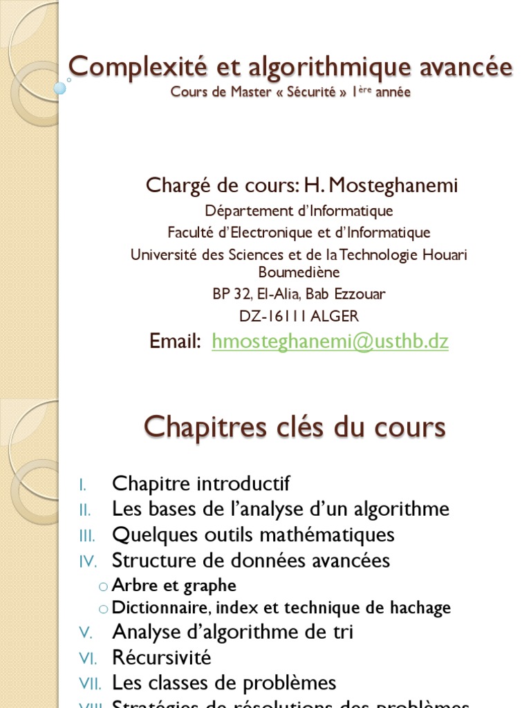 Complexité et Algorithmique Avancée | PDF | Complexité temporelle ...
