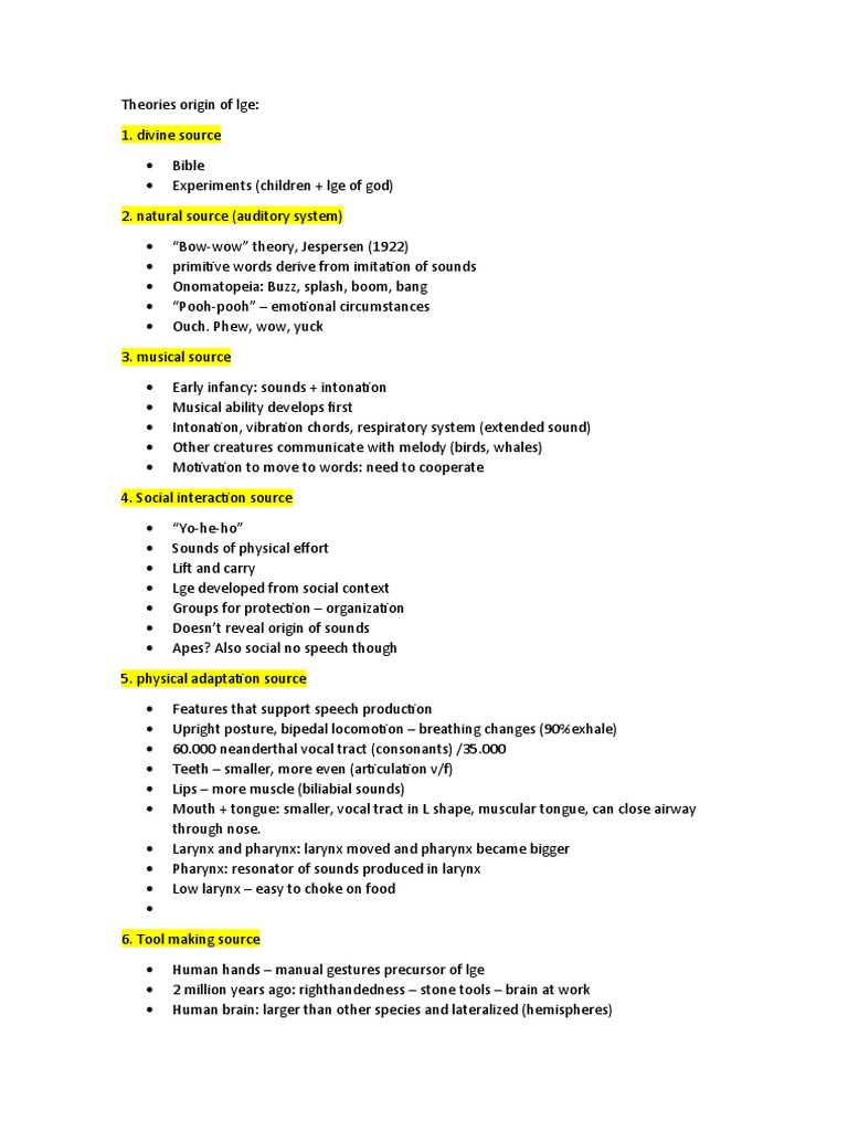 Lecture Theories Origin Of Language PDF