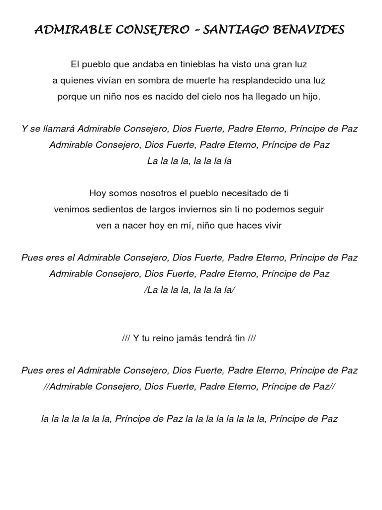 Admirable Consejero Letra | PDF