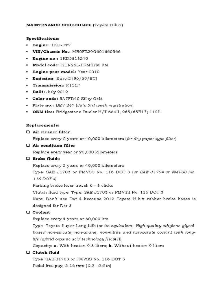 Maintenance Schedules PDF Clutch Brake