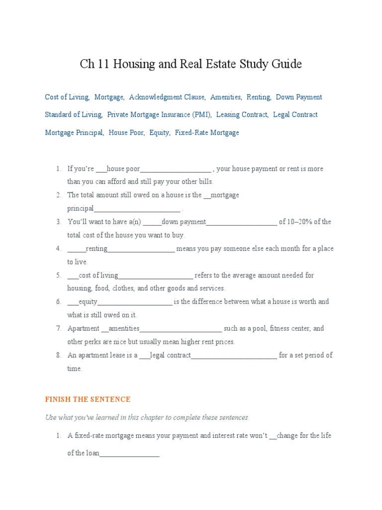 CH 11 Housing and Real Estate Study Guide PDF Cost Of Living