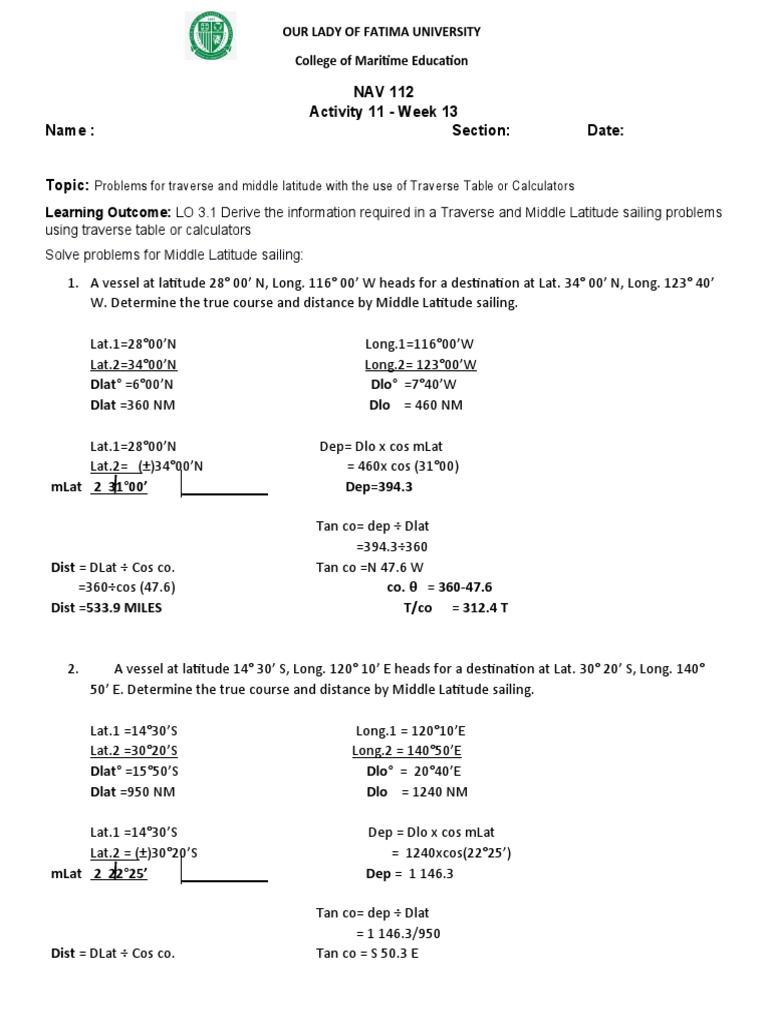 Question+NAV+112+Week+13+solving+Mid-lat+Sailing - JOHN ROSALIO BRAGA ...