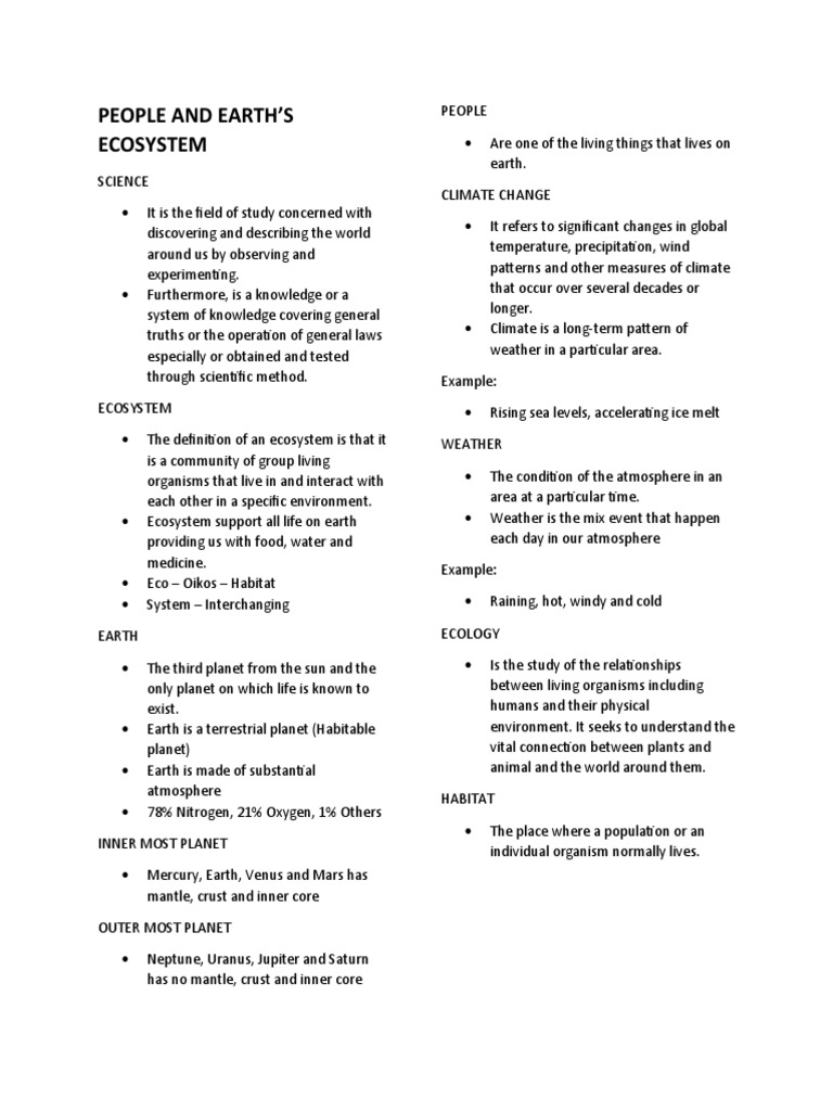 People and Earth's Ecosystem Overview | PDF | Food Web | Earth