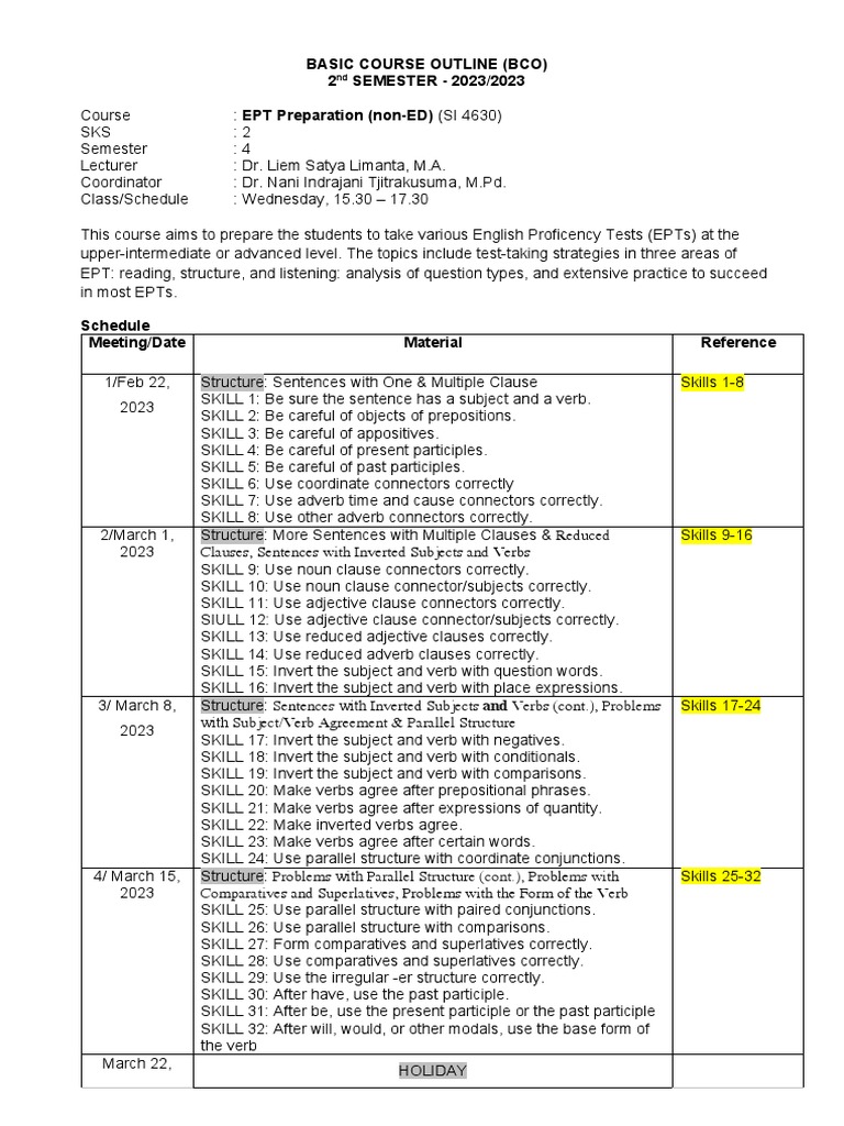 EPT Preparation Course Outline 2023 | PDF | Verb | Noun