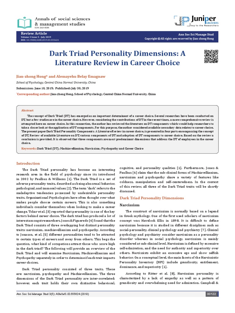 Dark Triad Personality Dimensions A Literature Rev PDF Dark Triad