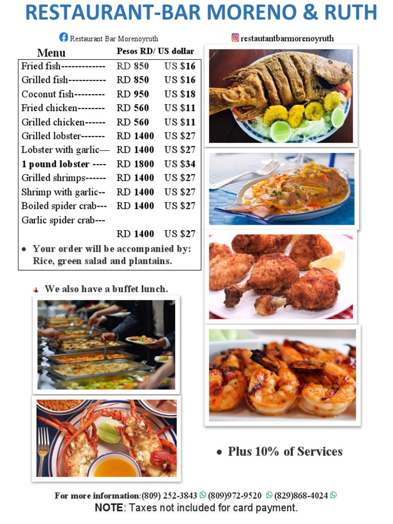 Menú en Ingles Comidas y Bevias PDF Food And Drink Foods