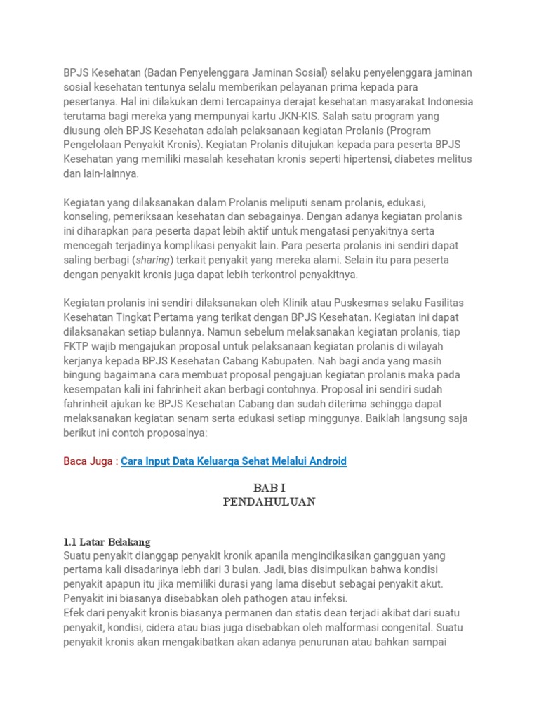Contoh Proposal Kegiatan Prolanis BPJS | PDF