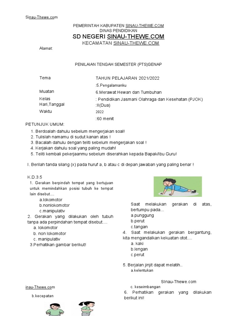 Soal pts kelas 2 semester 2 pjok tahun 2022 pdf