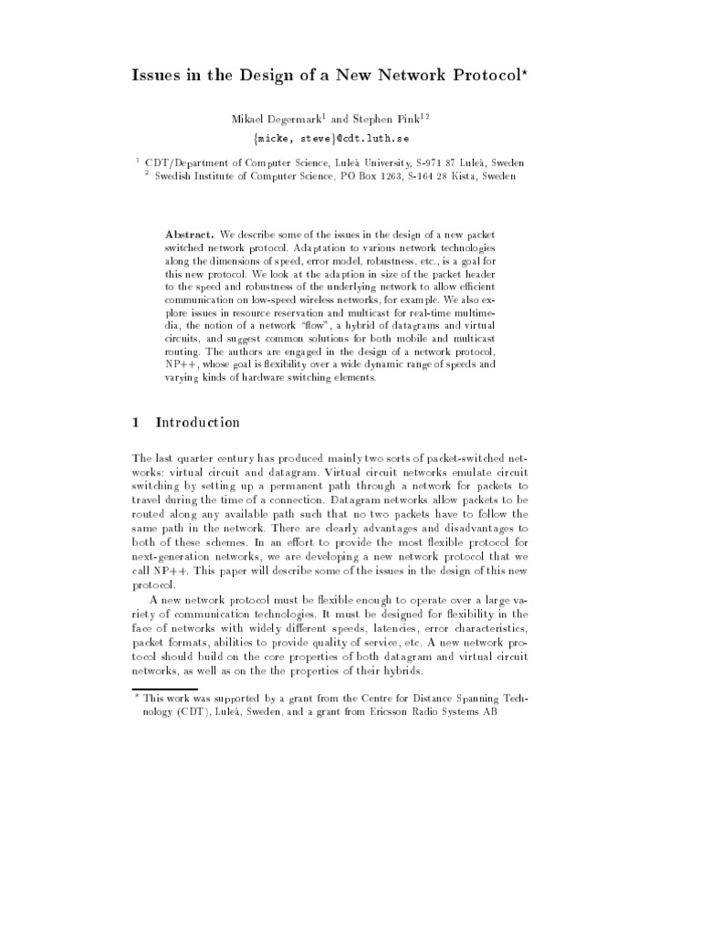 Designing a Flexible Network Protocol for a Wide Range of Network