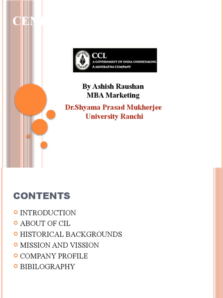 Central Coalfield Limited Ccl By Ashish Raushan Mba Marketing Pdf