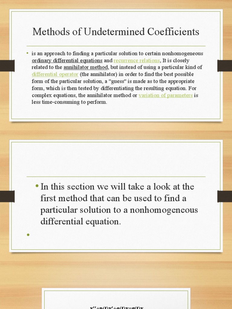 Methods of Undetermined Coefficients | PDF | Ordinary Differential ...