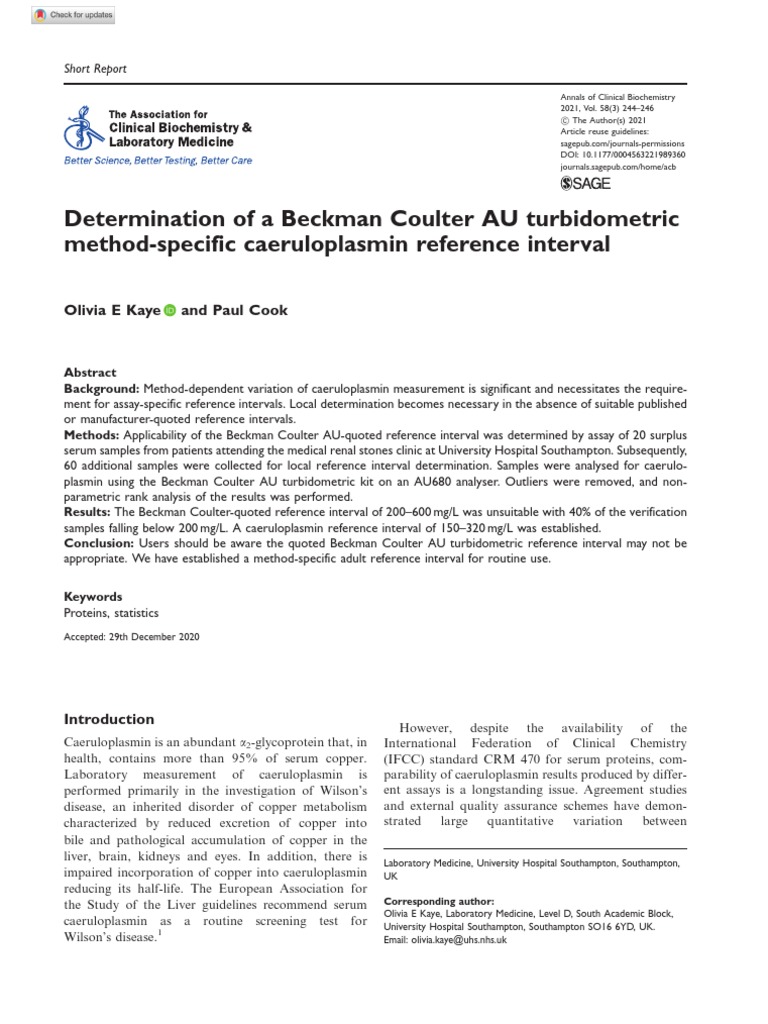 Reference interval for ceruloplasmin pdf medical laboratory