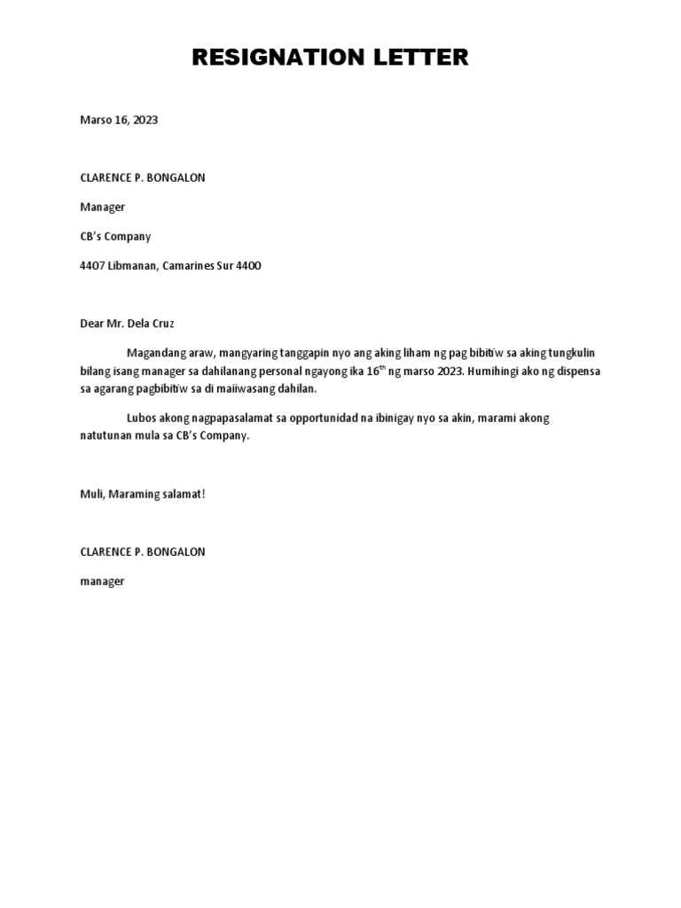 Resignation Letter PDF