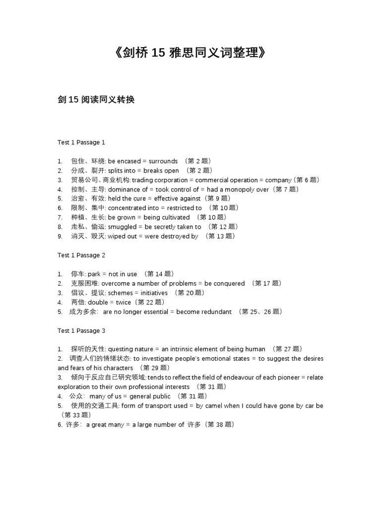 剑桥15雅思同义词整理 | PDF