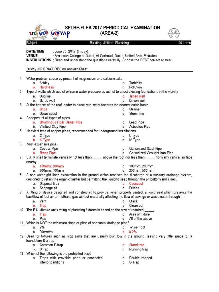 Building Utilities Plumbing Answer Key PDF Plumbing Fire