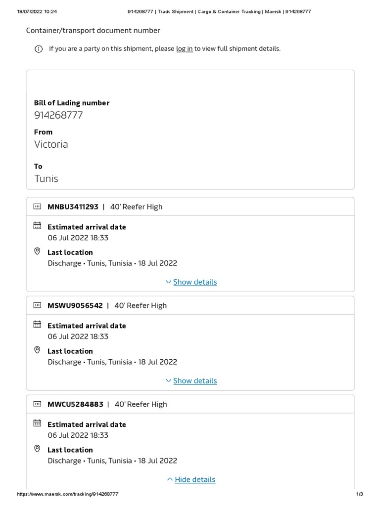 Track Shipment Cargo & Container Tracking Maersk 914268777 PDF