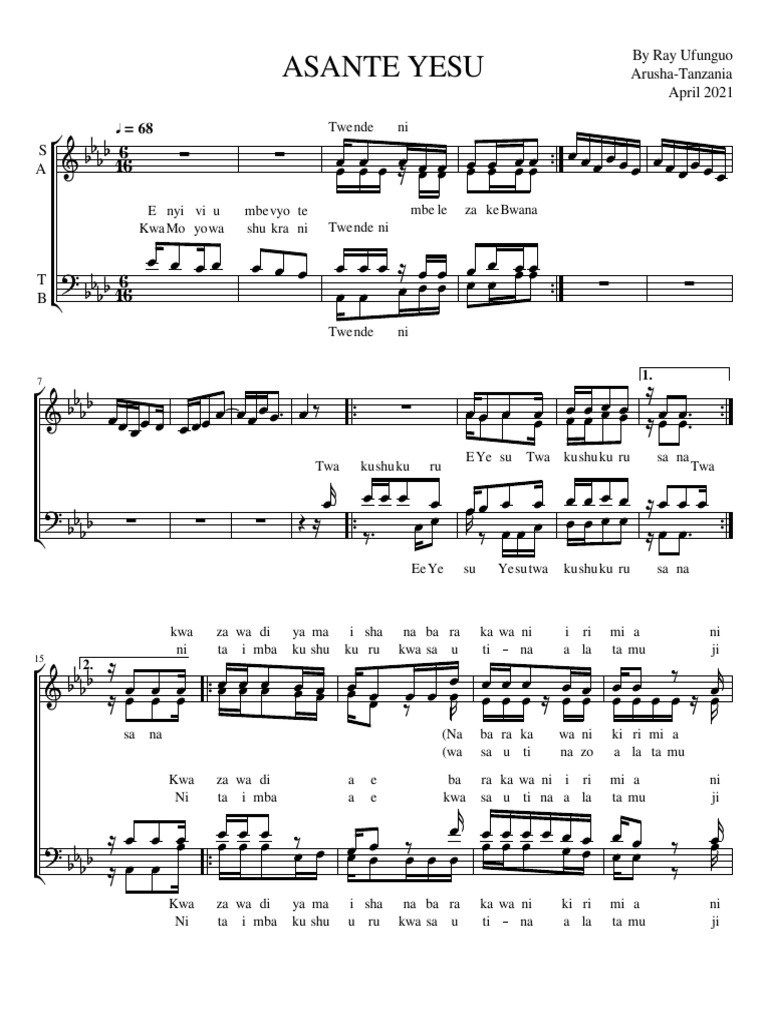 Asante Yesu Music Sheet | PDF