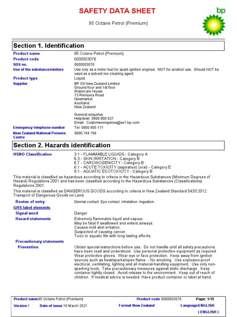PMS MSDS95octanepetrolpremium PDF Personal Protective Equipment