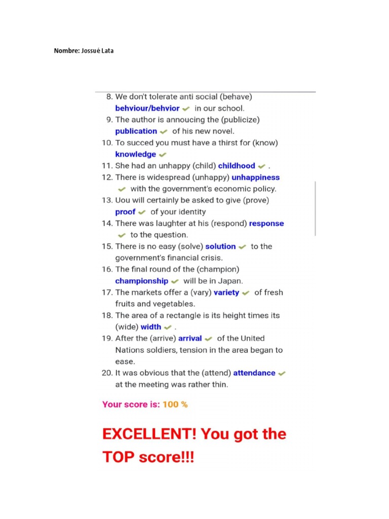 Noun Forms of Verbs Class Activity 1 PDF