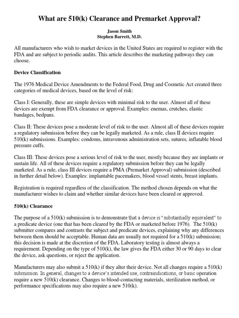 510(k) vs PMA: FDA Device Pathways | PDF | Federal Food | Medical Device