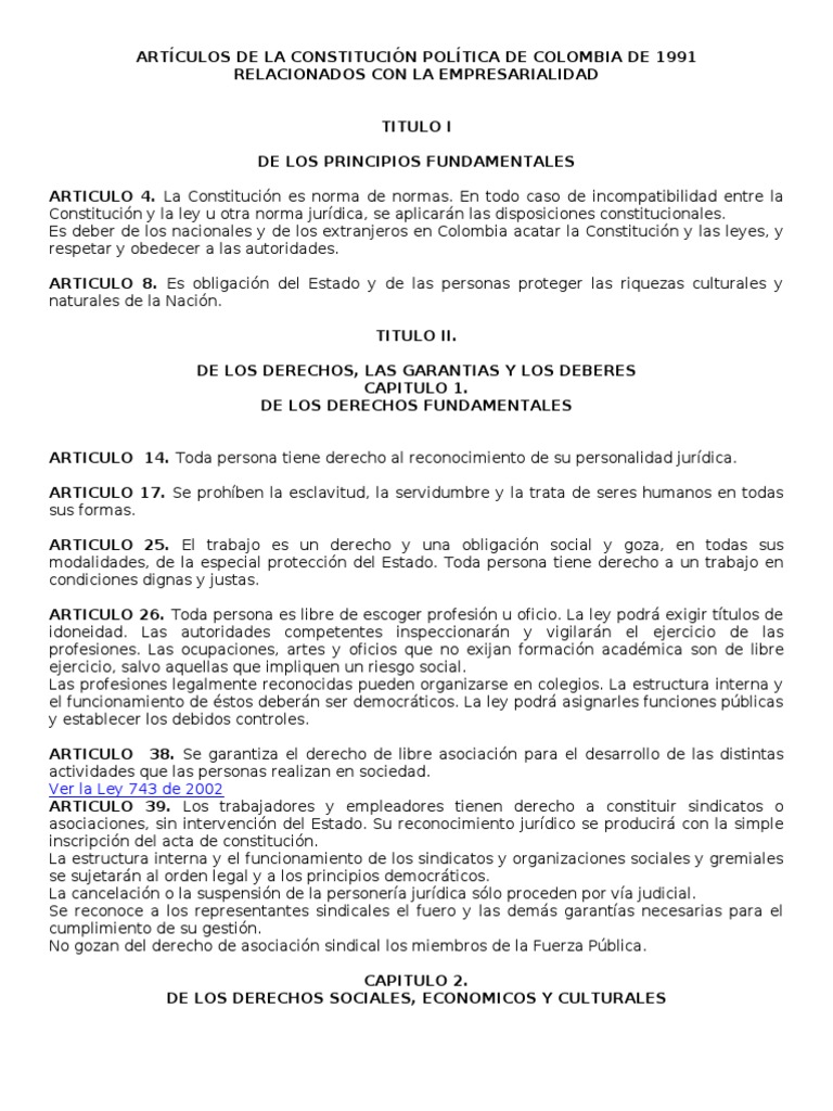 Artículos de La Constitución Política de Colombia de 1991 | PDF ...