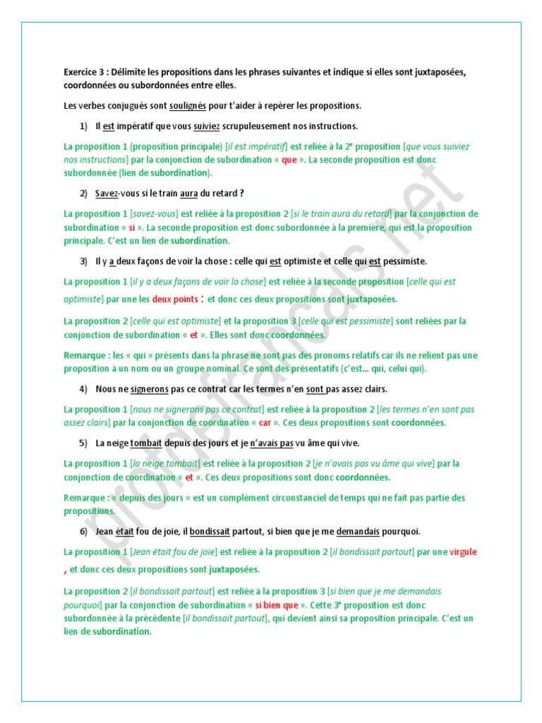 Exercices sur Juxtaposition et Subordination | PDF | Clause | Grammaire