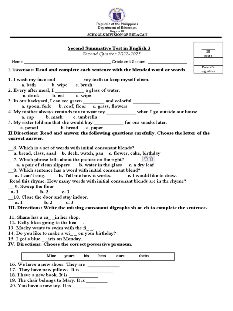 Grade 3 English Summative Test 2nd Qtr | PDF | Linguistics | Human ...