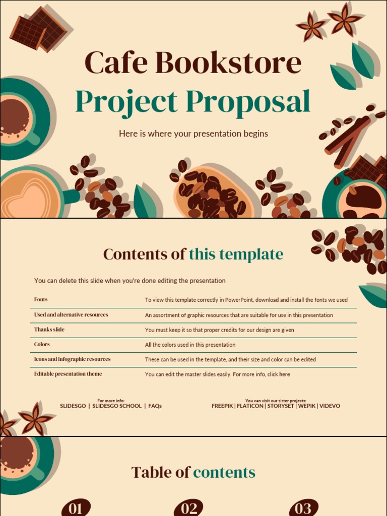 Cafe Bookstore Project Proposal by Slidesgo | PDF