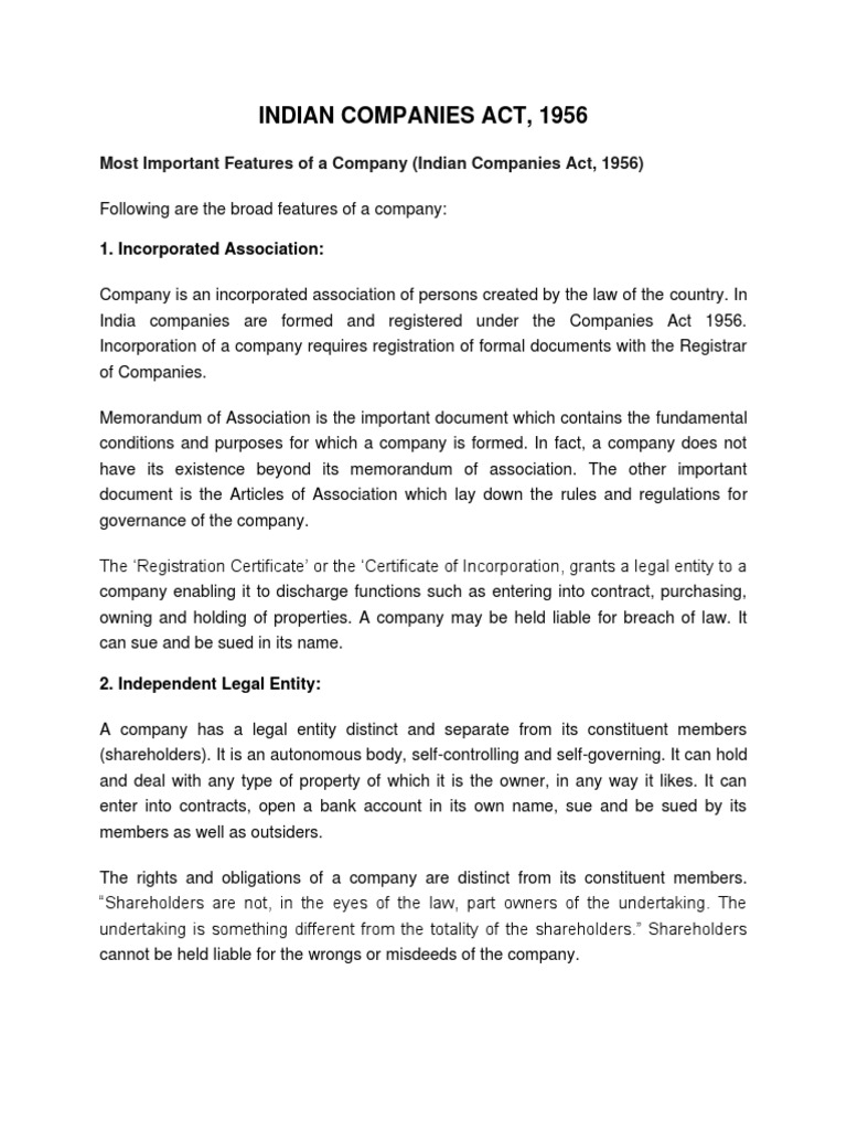 Indian Companies Act PDF Business Economics Common Law