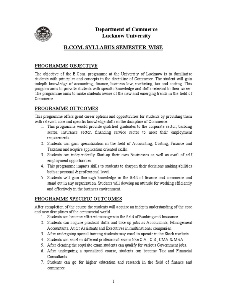 Syllabus B 1st Semester I Pdf Marketing Taxes