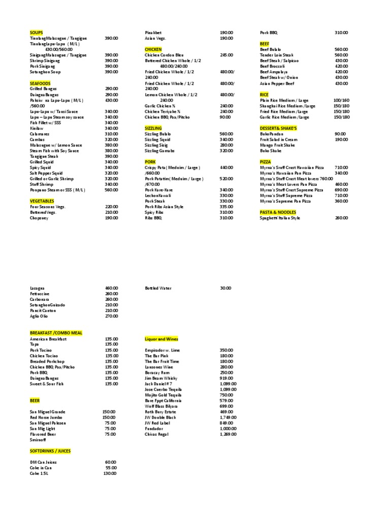 Grace Menu | PDF | Food And Drink Preparation | Western Cuisine
