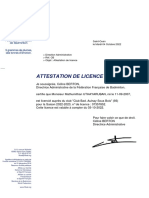 Attestation de Licence: Saint-Ouen Le Mardi 04 Octobre 2022