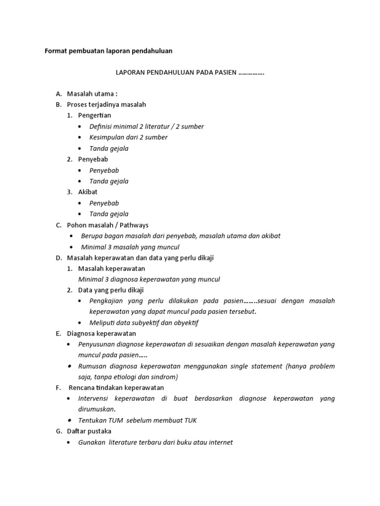 Format Pembuatan Laporan Pendahuluan | PDF
