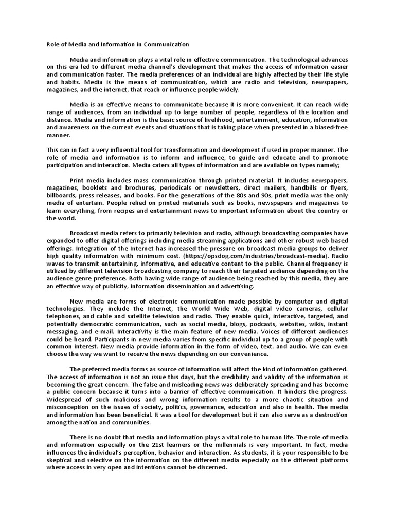 Media's Role in Effective Communication | PDF | Mass Media | Communication